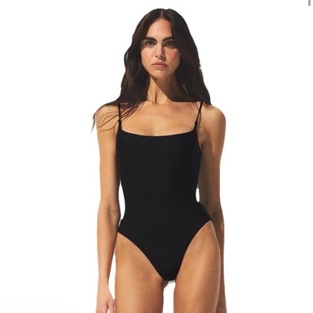 SKIMS Black Square-Neck One-Piece Swimsuit